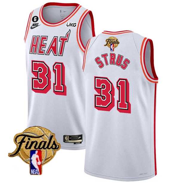 Men%27s Miami Heat #31 Max Strus White 2023 Finals Classic Edition With NO.6 Patch Stitched Basketball Jersey Dzhi->miami heat->NBA Jersey